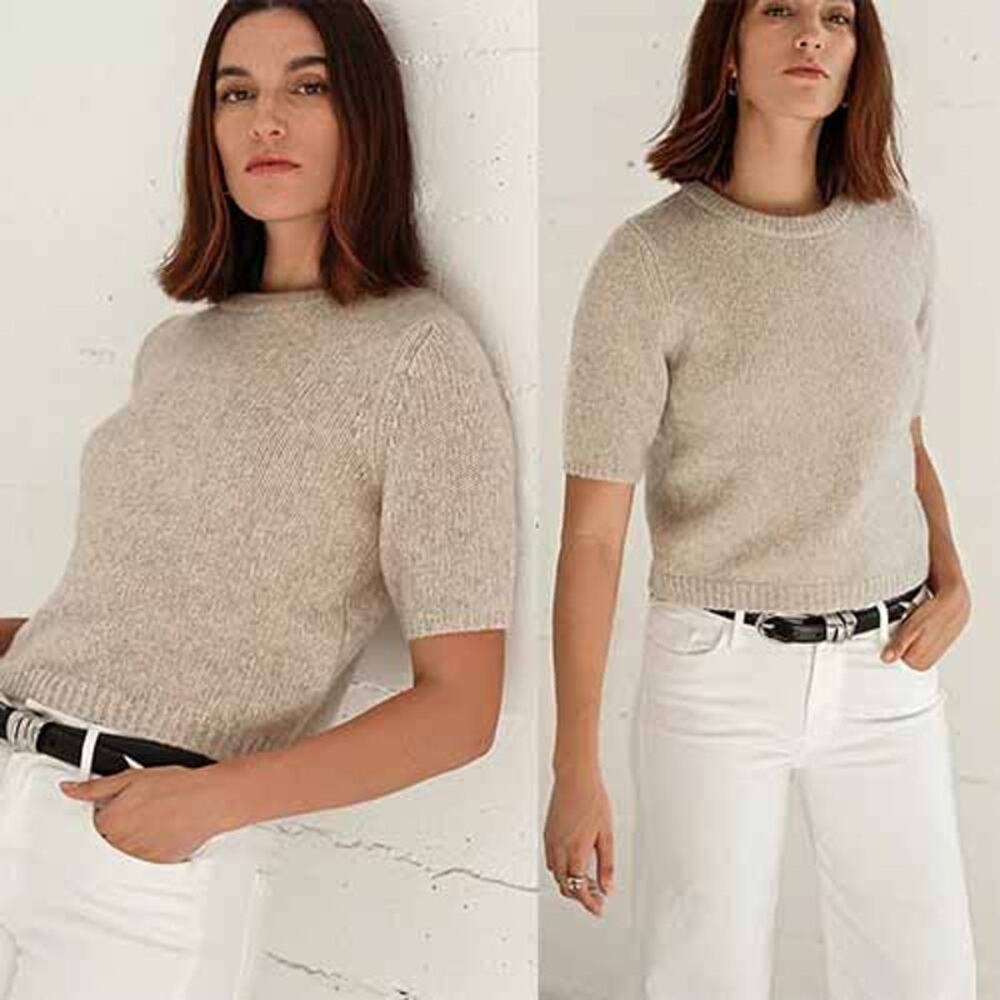 NWT W. Cashmere Brenda Short Sleeve Knitted Rounded Neckline Top Tan Size: Large